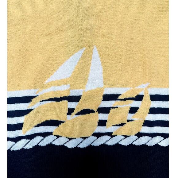 Vintage St John Collection Marie Gray Yellow Navy Sailboat Cardigan Sweater M - Picture 3 of 6